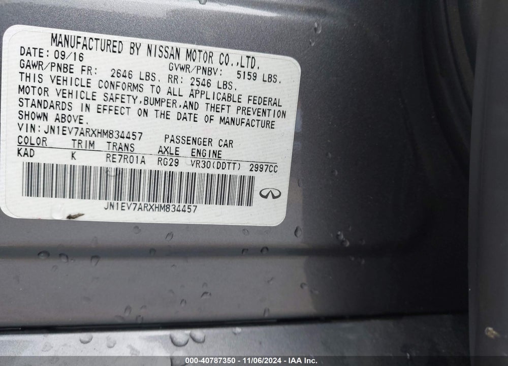 2017 INFINITI Q50 3.0T PREMIUM VIN: JN1EV7ARXHM834457