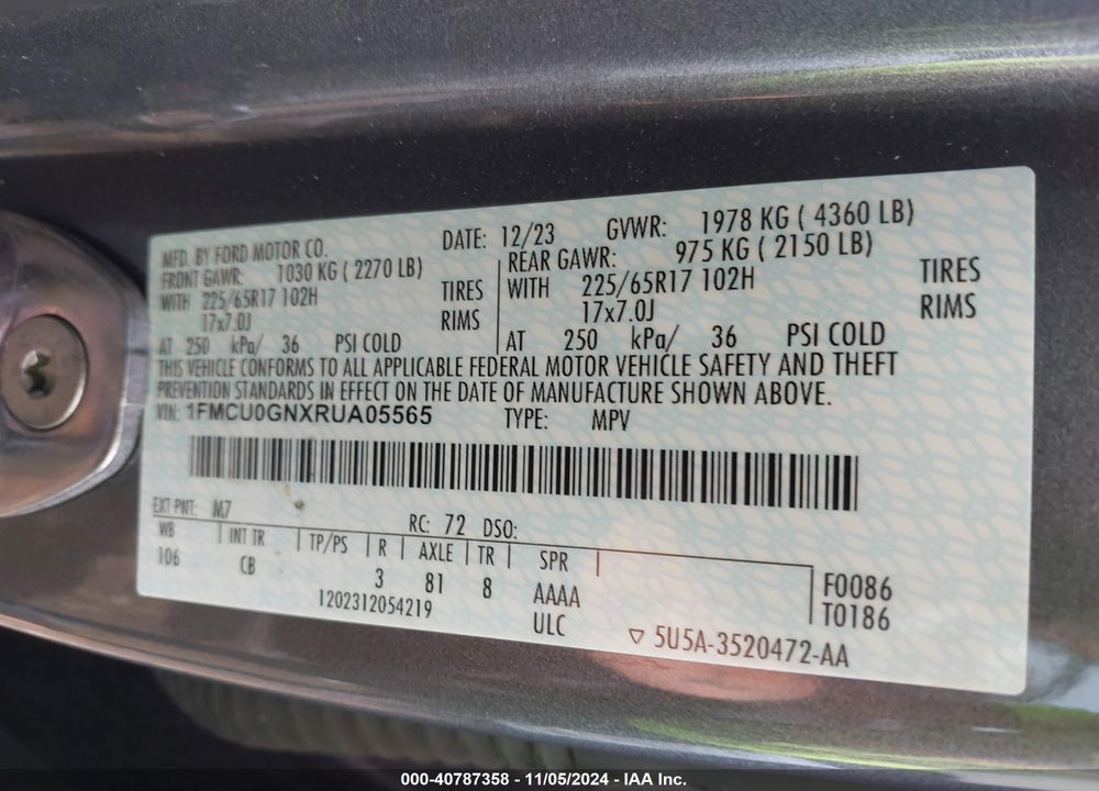 2024 FORD ESCAPE ACTIVE VIN: 1FMCU0GNXRUA05565