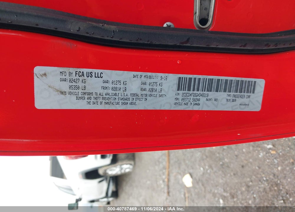 2016 DODGE CHARGER SE VIN: 2C3CDXFG5GH348319