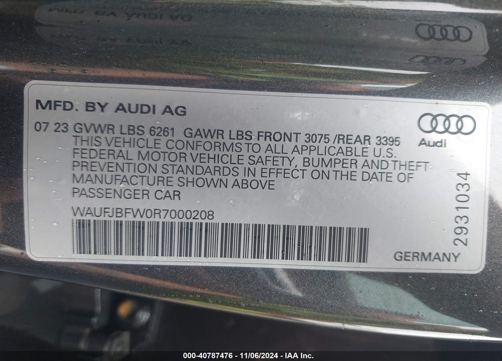 2024 AUDI E-TRON GT PREMIUM PLUS QUATTRO VIN: WAUFJBFW0R7000208
