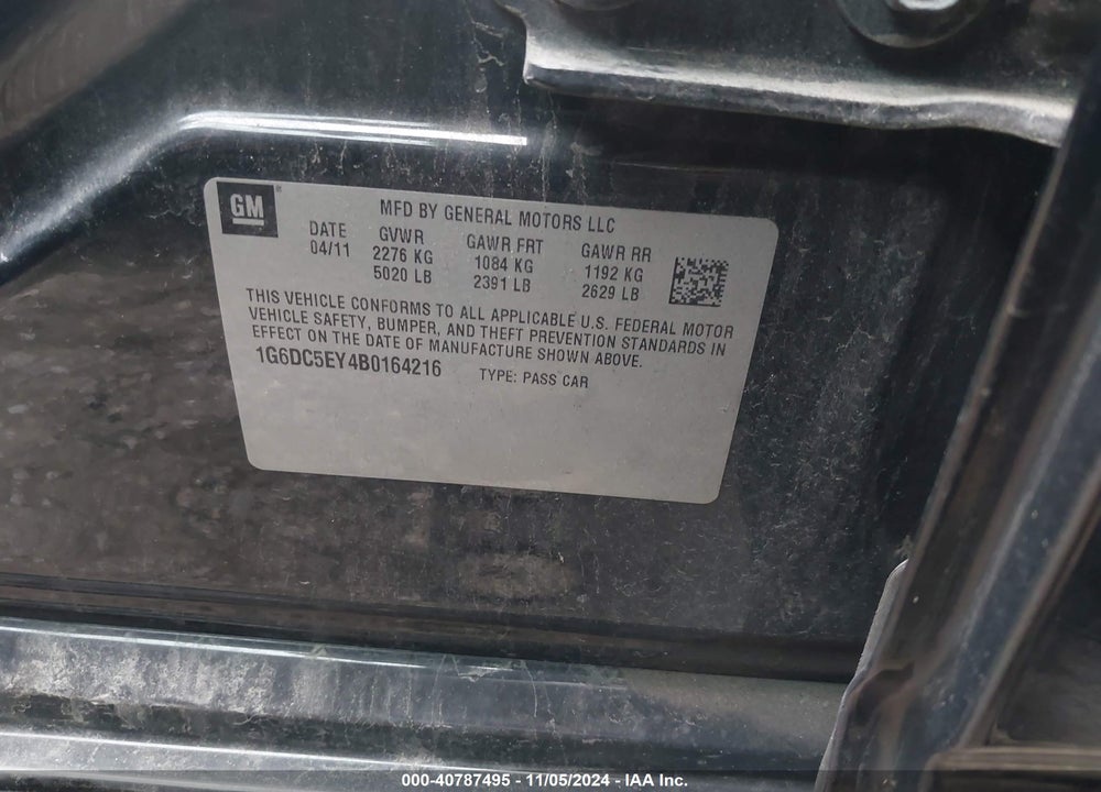2011 CADILLAC CTS STANDARD VIN: 1G6DC5EY4B0164216