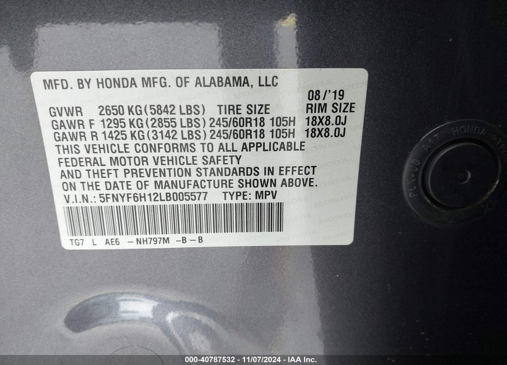 2020 HONDA PILOT AWD LX VIN: 5FNYF6H12LB005577