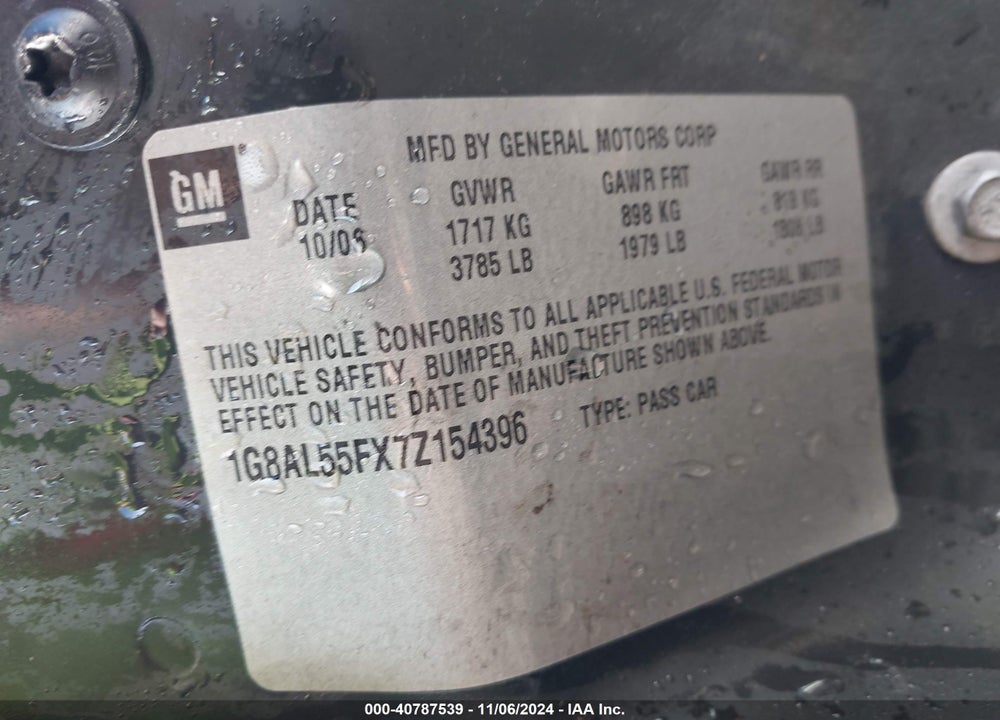2007 SATURN ION 3 VIN: 1G8AL55FX7Z154396