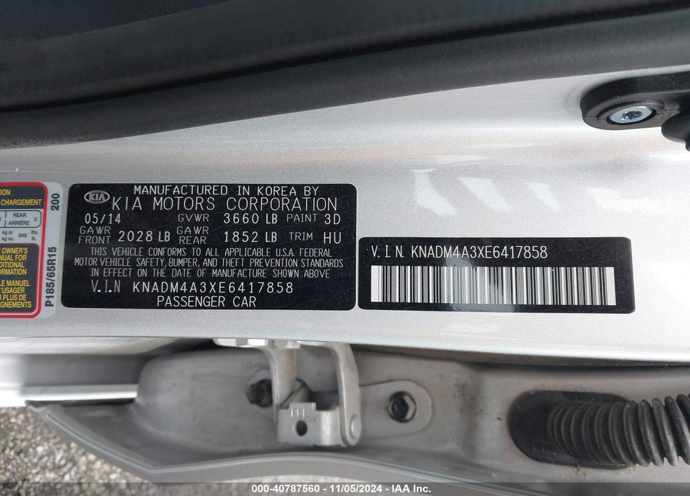2014 KIA RIO LX VIN: KNADM4A3XE6417858