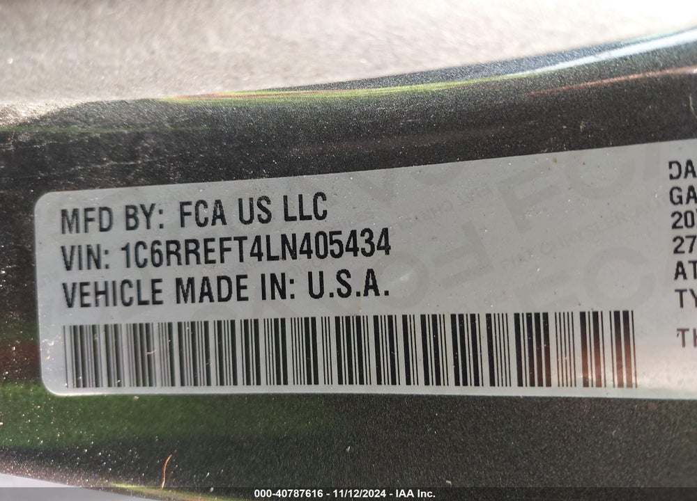 2020 RAM 1500 LONE STAR 4X2 5'7 BOX VIN: 1C6RREFT4LN405434