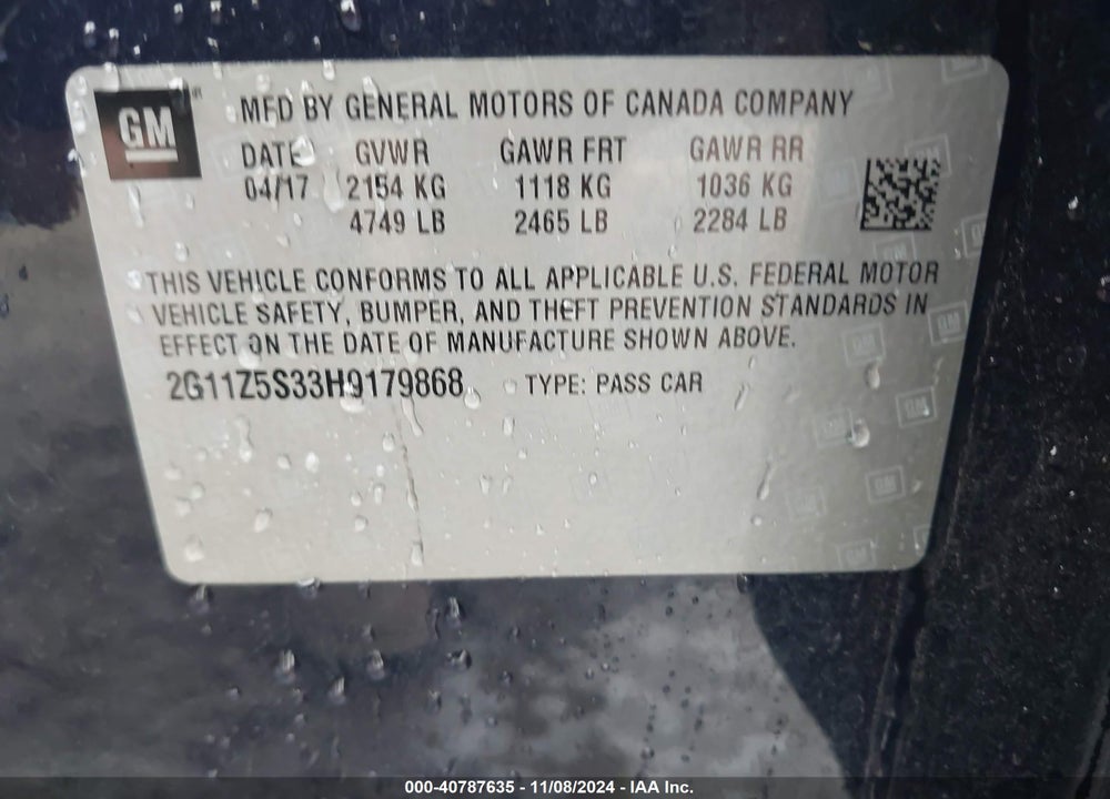 2017 CHEVROLET IMPALA LS VIN: 2G11Z5S33H9179868
