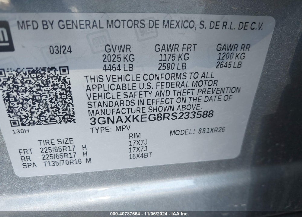 2024 CHEVROLET EQUINOX FWD LT VIN: 3GNAXKEG8RS233588
