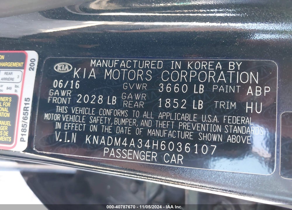 2017 KIA RIO LX VIN: KNADM4A34H6036107
