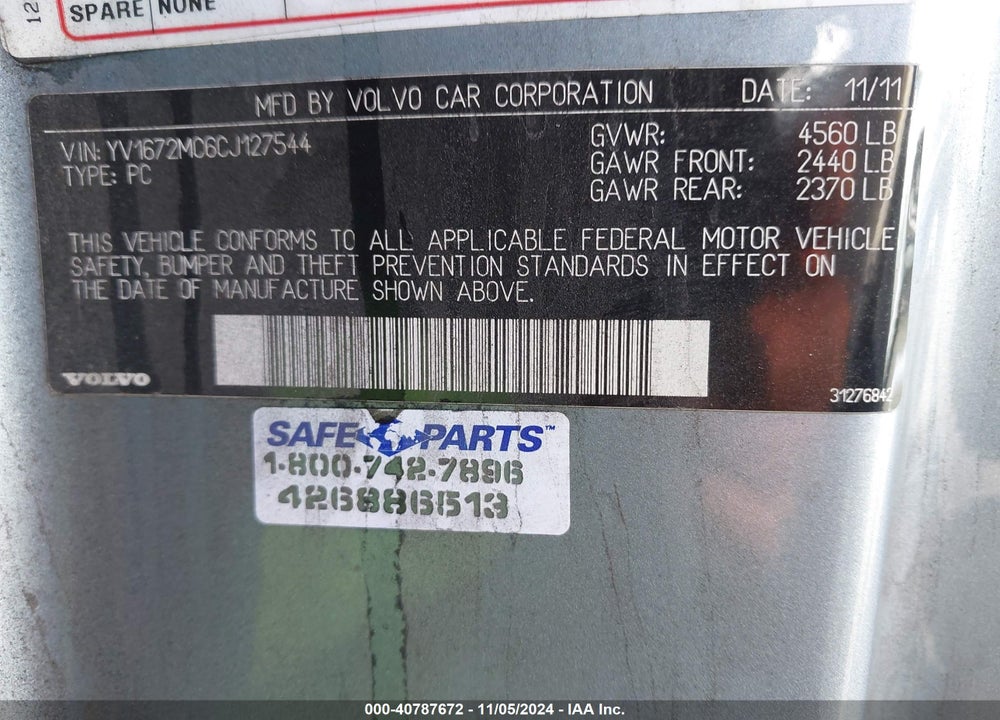 2012 VOLVO C70 T5 VIN: YV1672MC6CJ127544