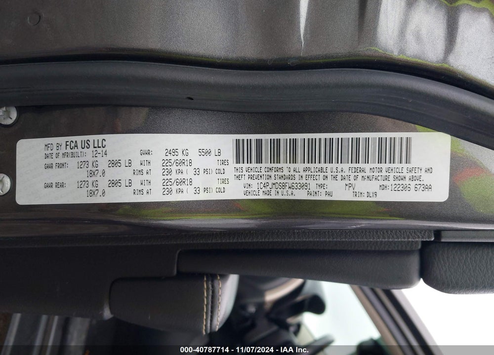 2015 JEEP CHEROKEE LIMITED VIN: 1C4PJMDS8FW633091