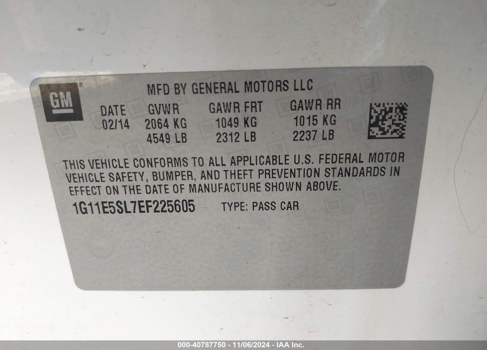 2014 CHEVROLET MALIBU 2LT VIN: 1G11E5SL7EF225605