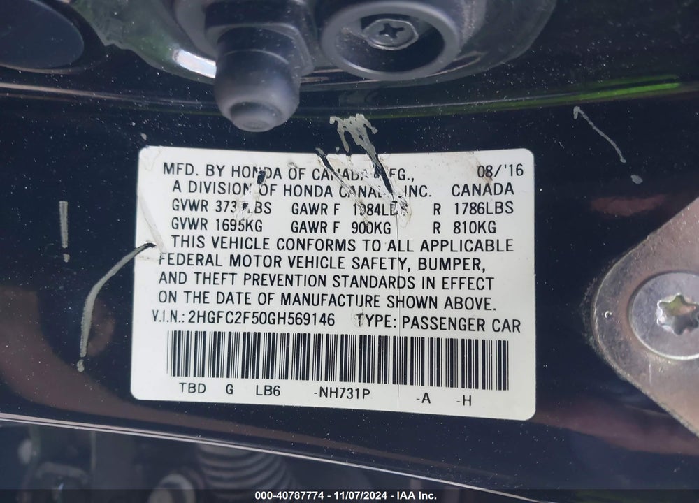 2016 HONDA CIVIC LX VIN: 2HGFC2F50GH569146