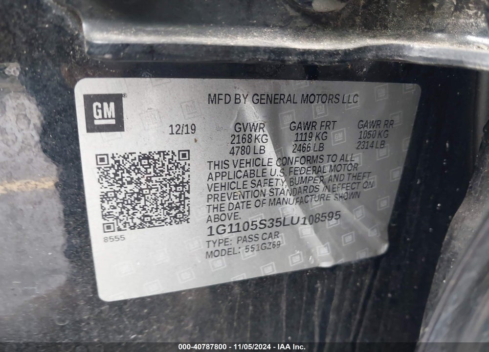 2020 CHEVROLET IMPALA FWD PREMIER VIN: 1G1105S35LU108595