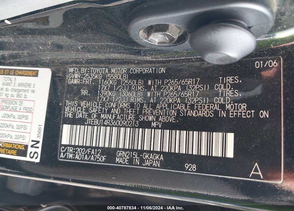 2006 TOYOTA 4RUNNER SR5 V6 VIN: JTEBU14R360090213