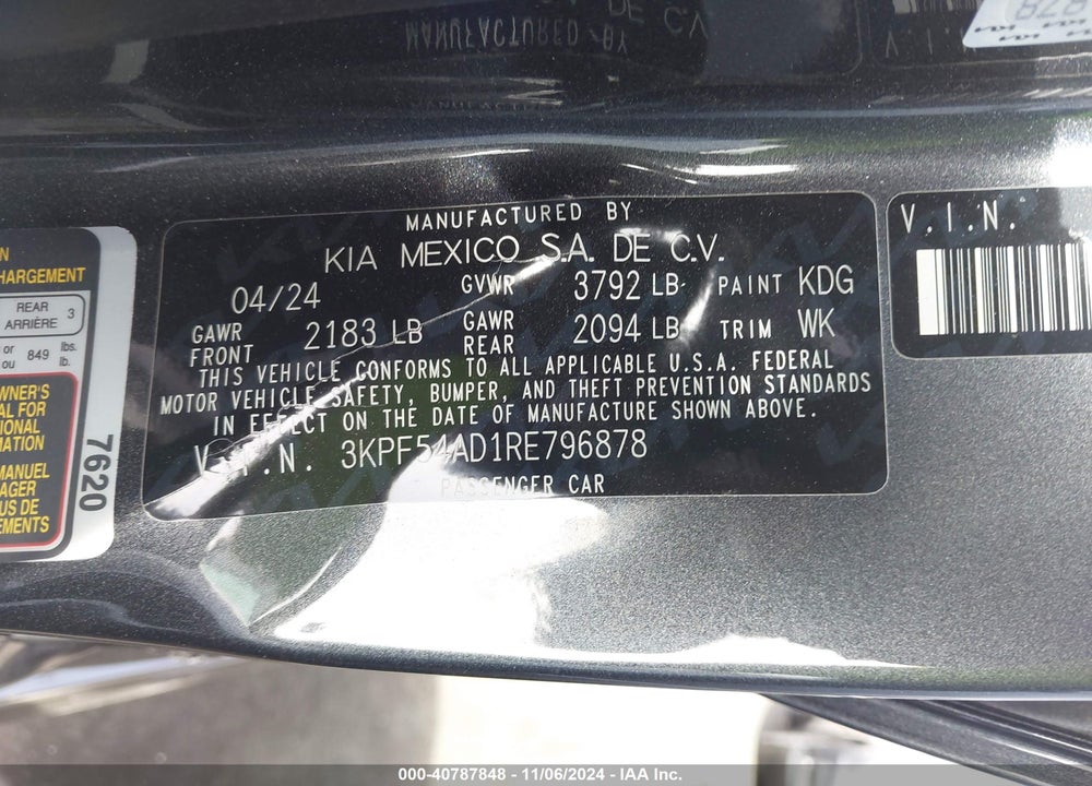 2024 KIA FORTE GT LINE VIN: 3KPF54AD1RE796878
