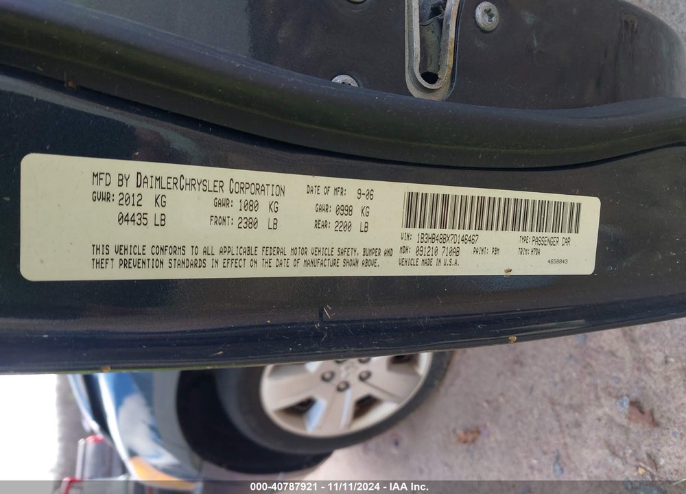 2007 DODGE CALIBER SXT VIN: 1B3HB48BX7D146467