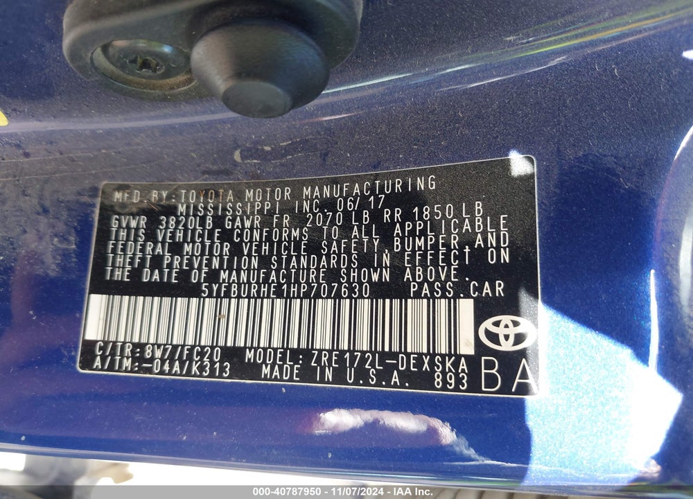 2017 TOYOTA COROLLA SE VIN: 5YFBURHE1HP707630