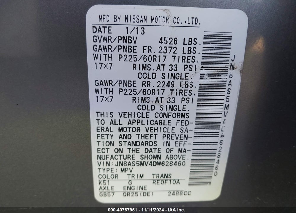 2013 NISSAN ROGUE SV VIN: JN8AS5MV4DW628460