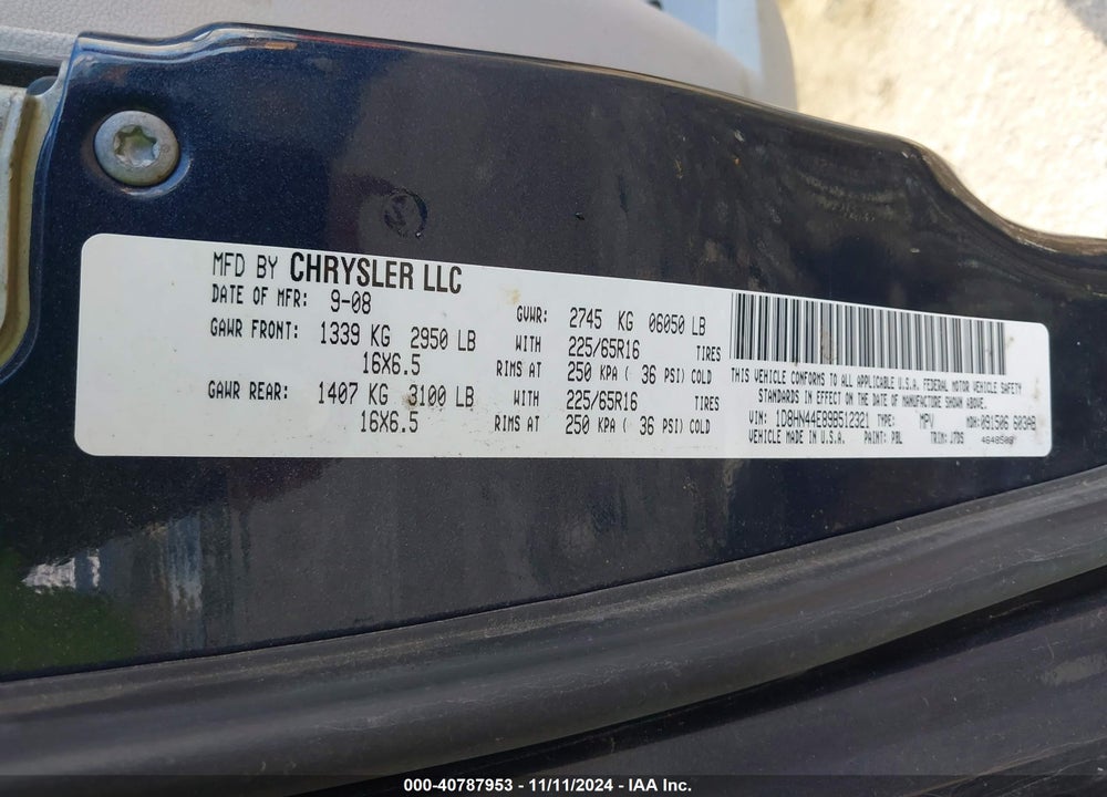 2009 DODGE GRAND CARAVAN SE VIN: 1D8HN44E89B512321