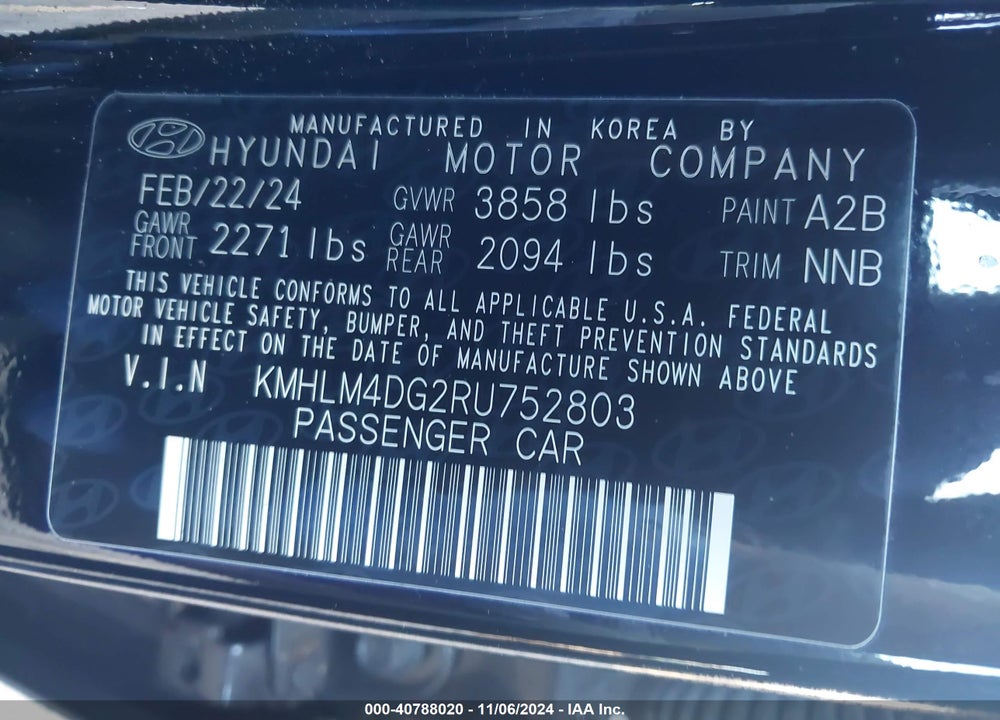 2024 HYUNDAI ELANTRA SEL VIN: KMHLM4DG2RU752803