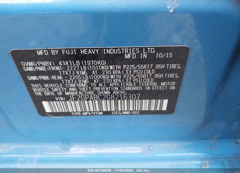 2016 SUBARU CROSSTREK 2.0I PREMIUM VIN: JF2GPABC2G8216307