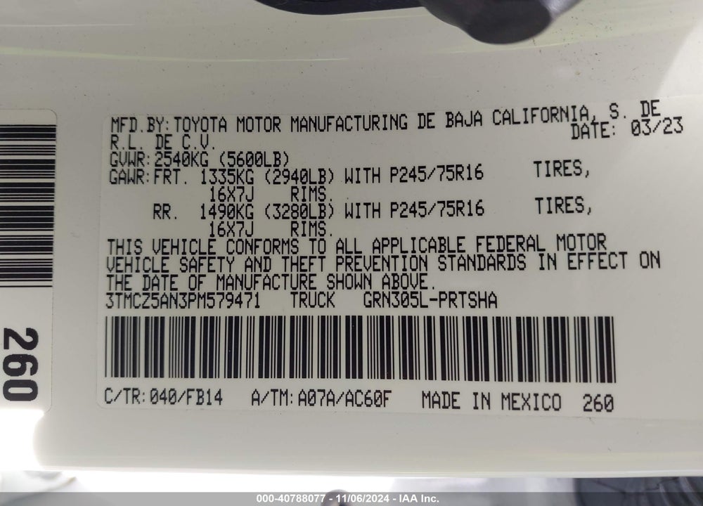 2023 TOYOTA TACOMA SR V6 VIN: 3TMCZ5AN3PM579471