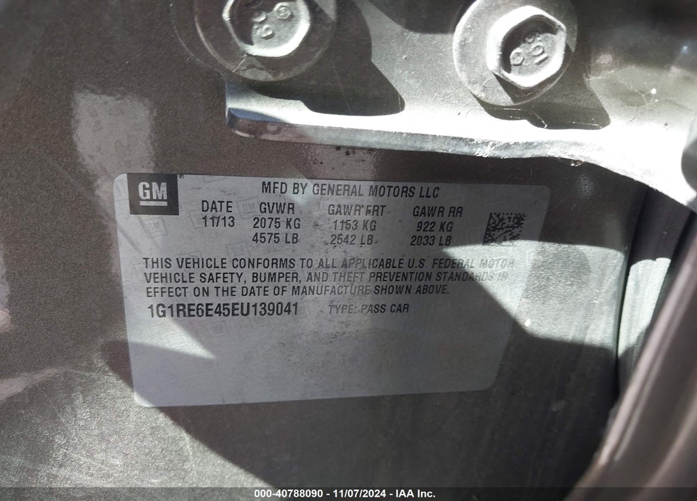 2014 CHEVROLET VOLT VIN: 1G1RE6E45EU139041