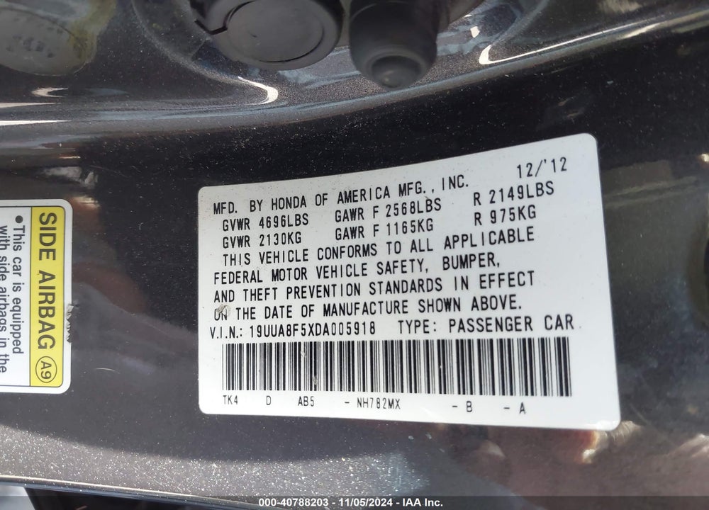 2013 ACURA TL 3.5 VIN: 19UUA8F5XDA005918