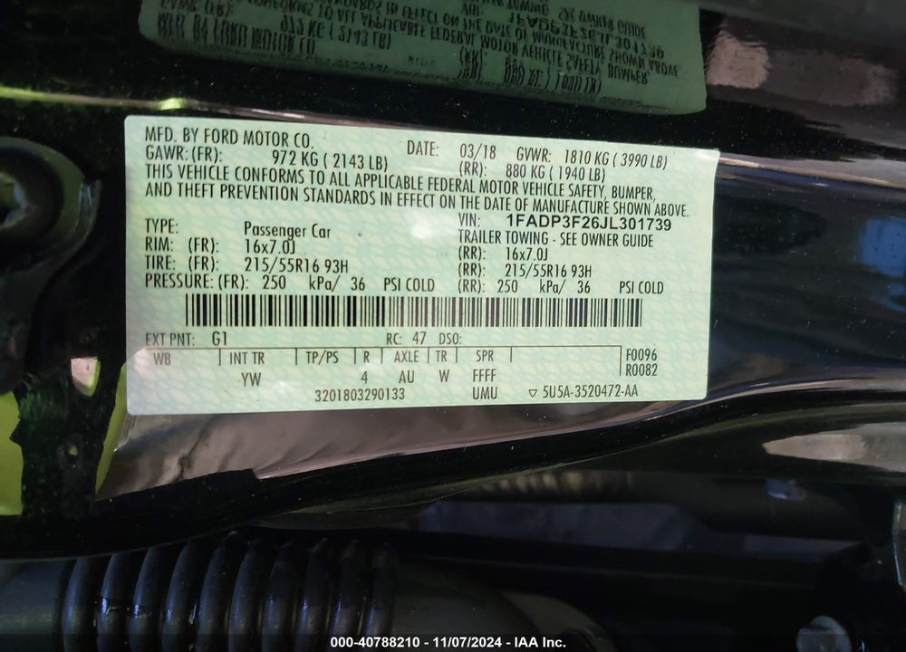 2018 FORD FOCUS SE VIN: 1FADP3F26JL301739