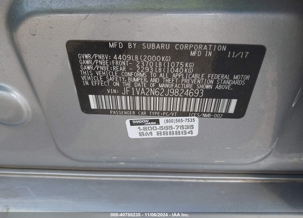 2018 SUBARU WRX STI VIN: JF1VA2N62J9824693
