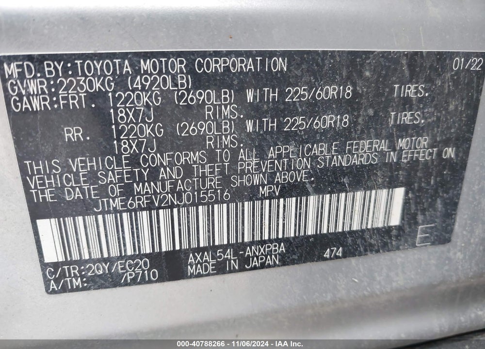 2022 TOYOTA RAV4 HYBRID XSE VIN: JTME6RFV2NJ015516