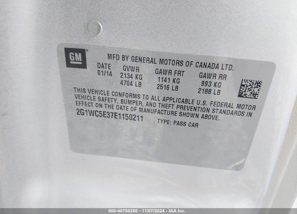 2014 CHEVROLET IMPALA LIMITED VIN: 2G1WC5E37E1150211