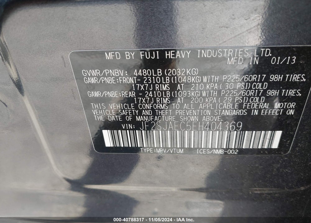 2014 SUBARU FORESTER 2.5I PREMIUM VIN: JF2SJAEC5EH404369