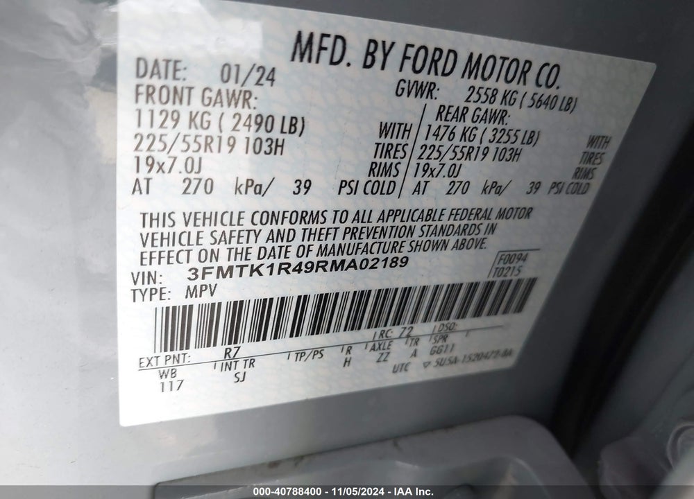 2024 FORD MUSTANG MACH-E SELECT VIN: 3FMTK1R49RMA02189