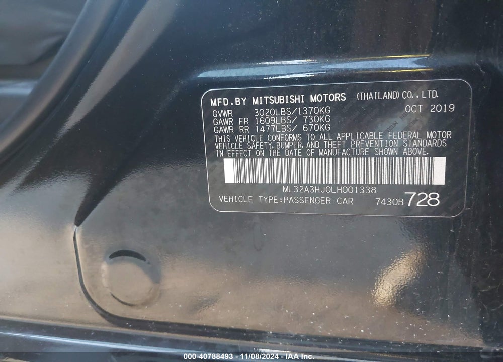 2020 MITSUBISHI MIRAGE SE VIN: ML32A3HJ0LH001338