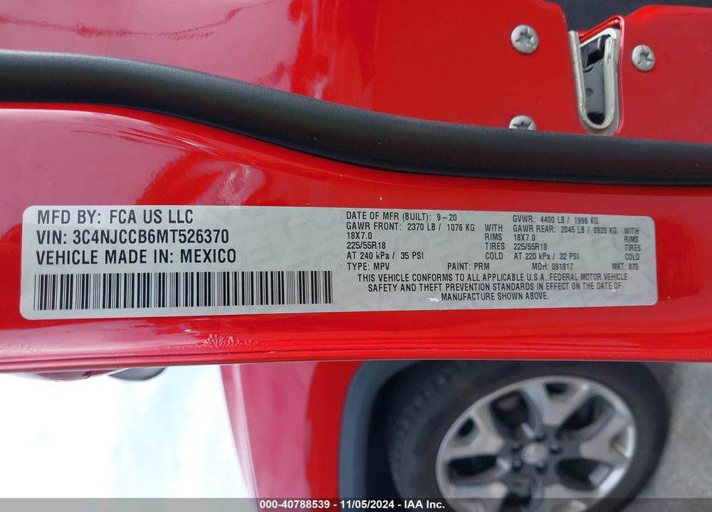 2021 JEEP COMPASS LIMITED FWD VIN: 3C4NJCCB6MT526370