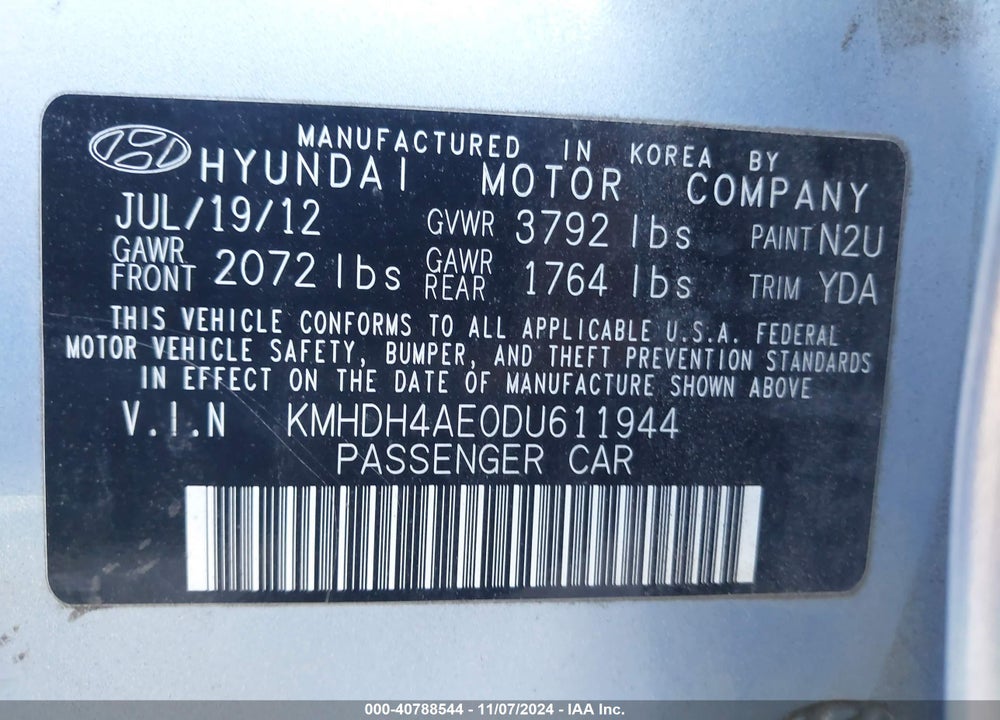 2013 HYUNDAI ELANTRA GLS VIN: KMHDH4AE0DU611944