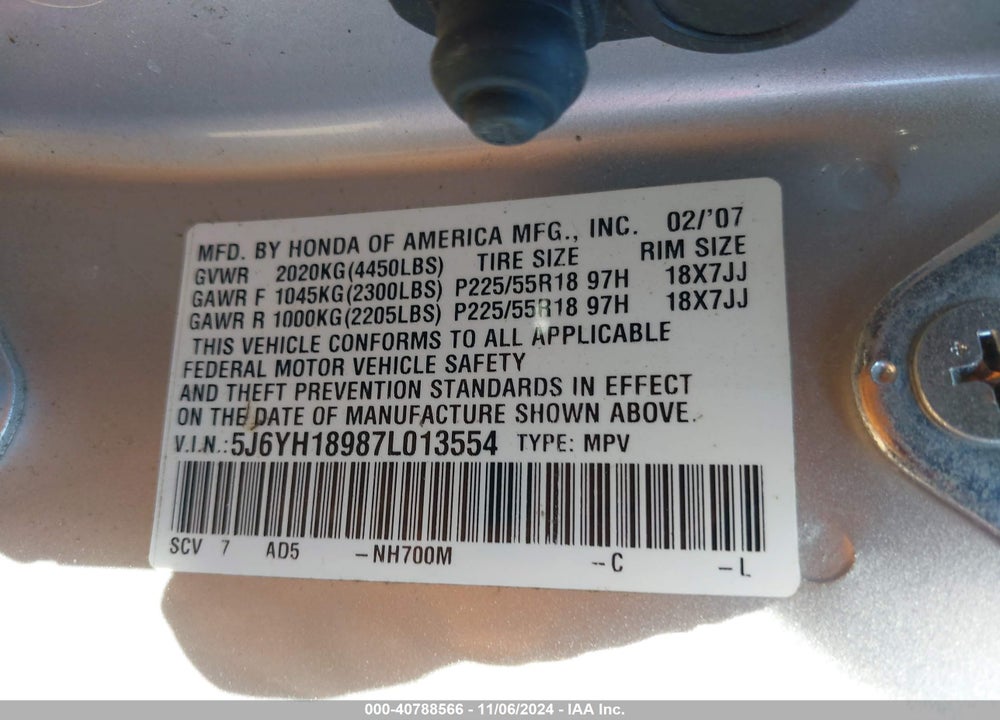2007 HONDA ELEMENT SC VIN: 5J6YH18987L013554