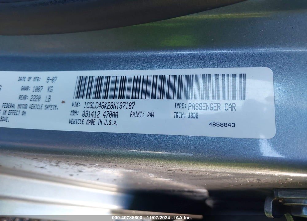 2008 CHRYSLER SEBRING LX VIN: 1C3LC46K28N137187