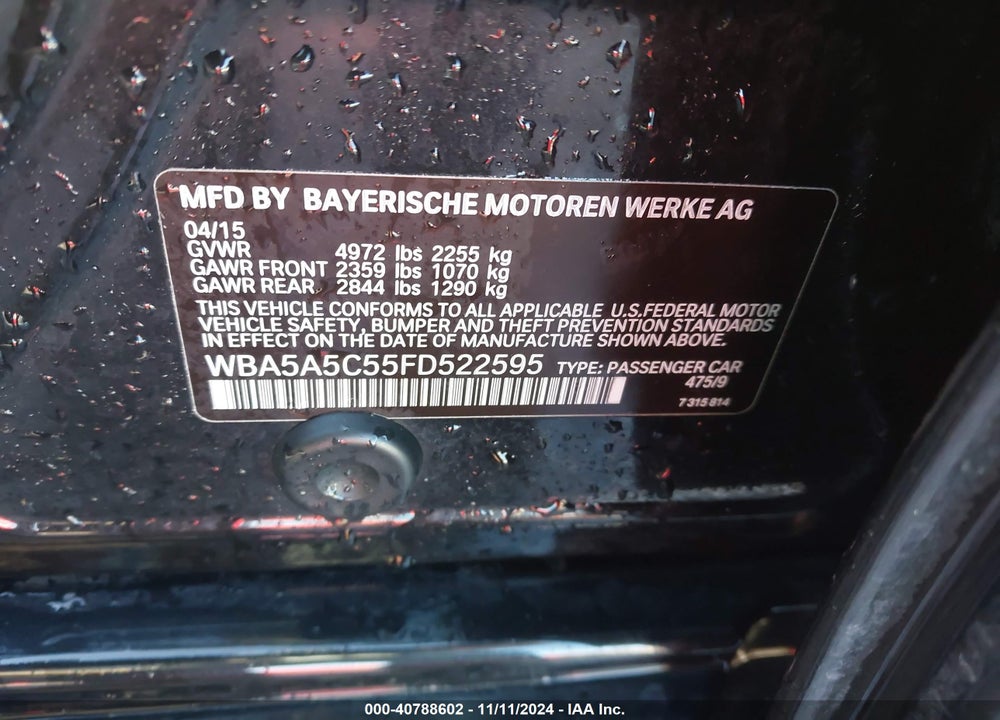 2015 BMW 528I VIN: WBA5A5C55FD522595