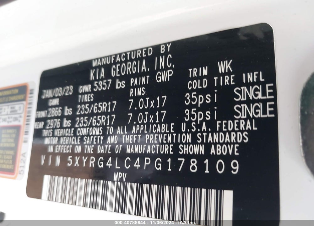 2023 KIA SORENTO LX VIN: 5XYRG4LC4PG178109