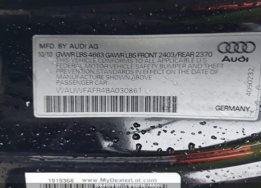 2011 AUDI A5 VIN: WAUWFAFR4BA030861