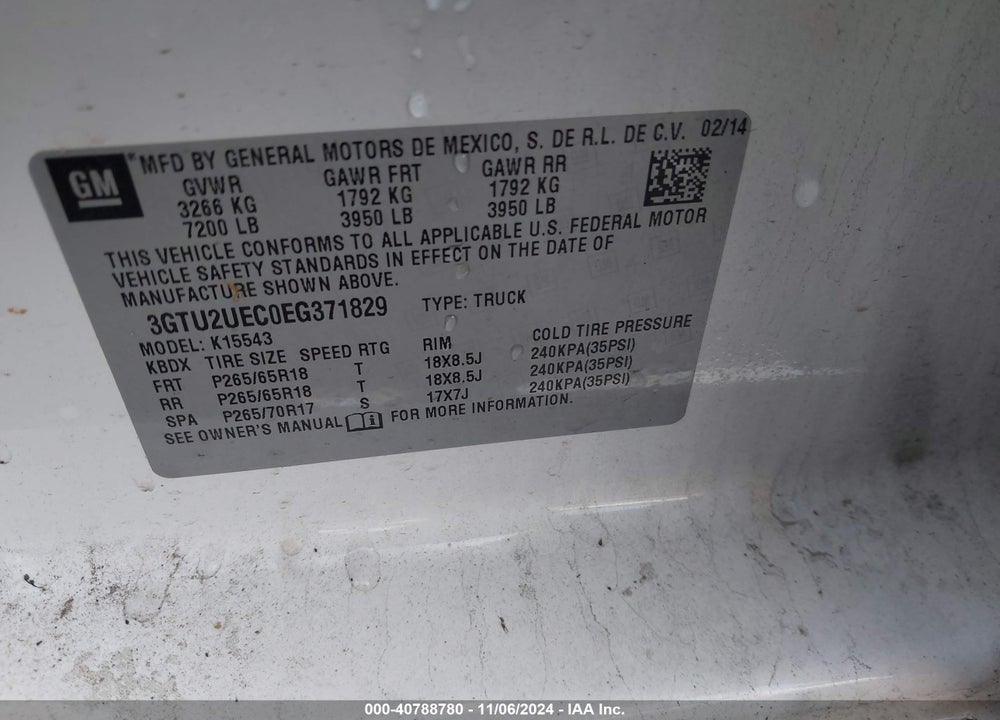 2014 GMC SIERRA 1500 SLE VIN: 3GTU2UEC0EG371829
