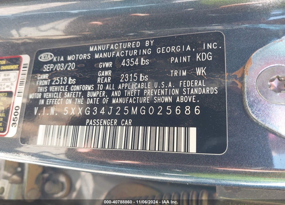 2021 KIA K5 VIN: 5XXG34J25MG025686