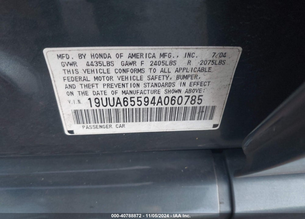 2004 ACURA TL VIN: 19UUA65594A060785