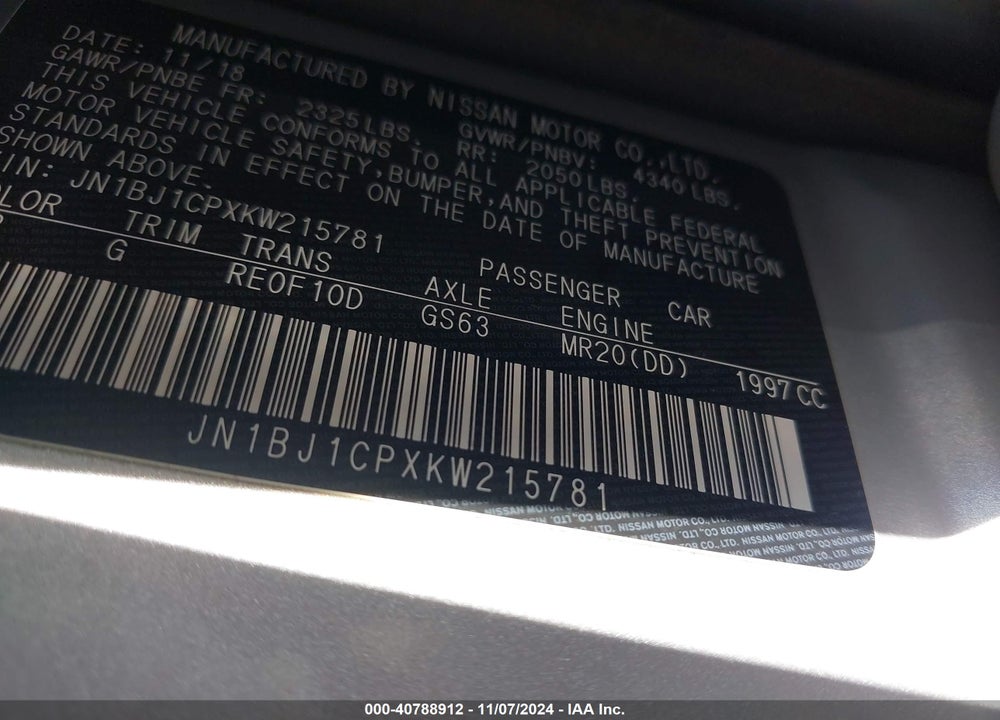 2019 NISSAN ROGUE SPORT VIN: JN1BJ1CPXKW215781