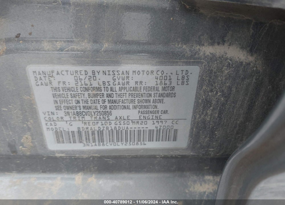2020 NISSAN SENTRA SV XTRONIC CVT VIN: 3N1AB8CV0LY250856