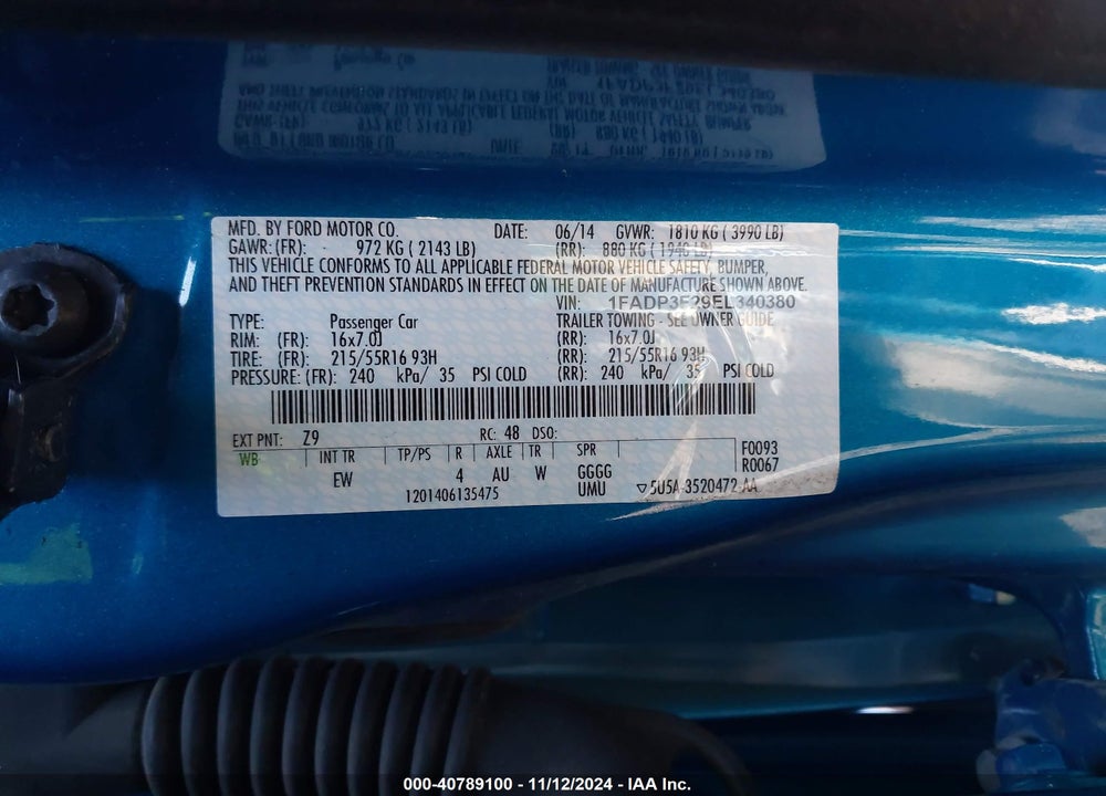 2014 FORD FOCUS SE VIN: 1FADP3F29EL340380