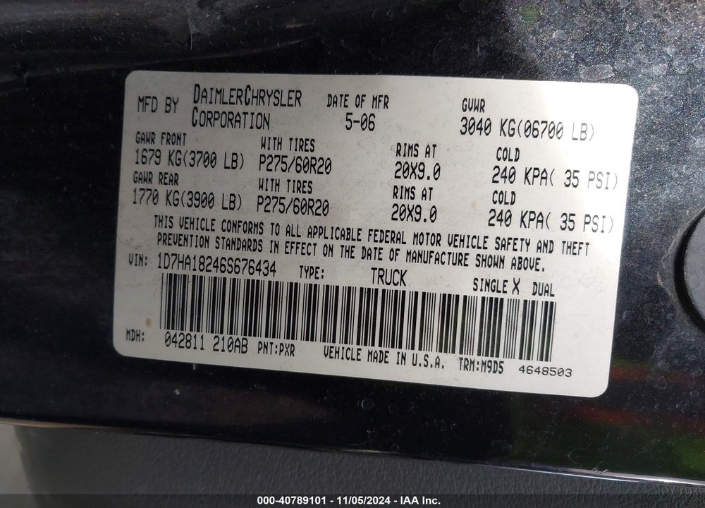 2006 DODGE RAM 1500 SLT VIN: 1D7HA18246S676434