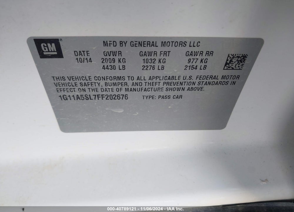 2015 CHEVROLET MALIBU 1FL VIN: 1G11A5SL7FF202676